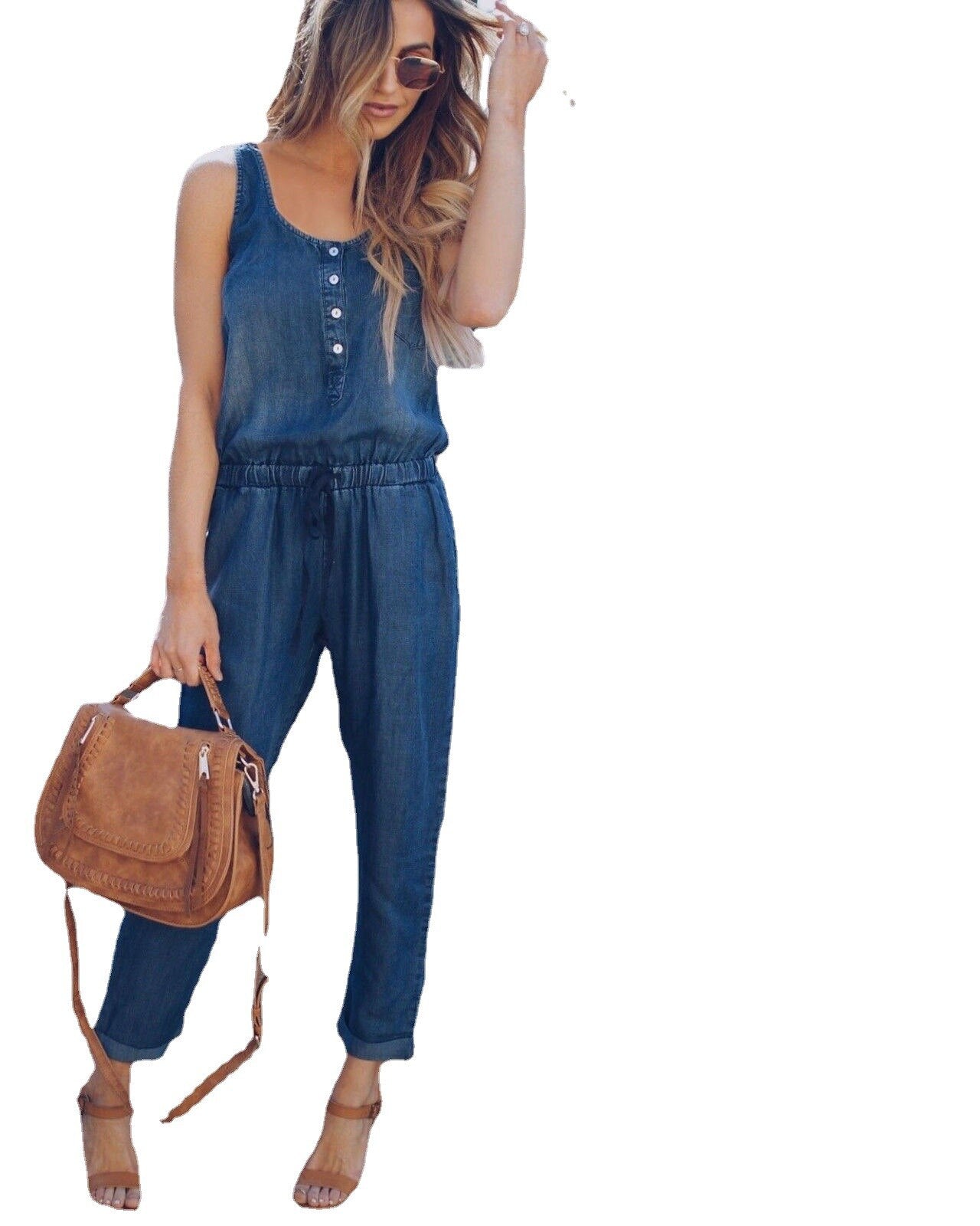 Denim Jumpsuits Straight Pants