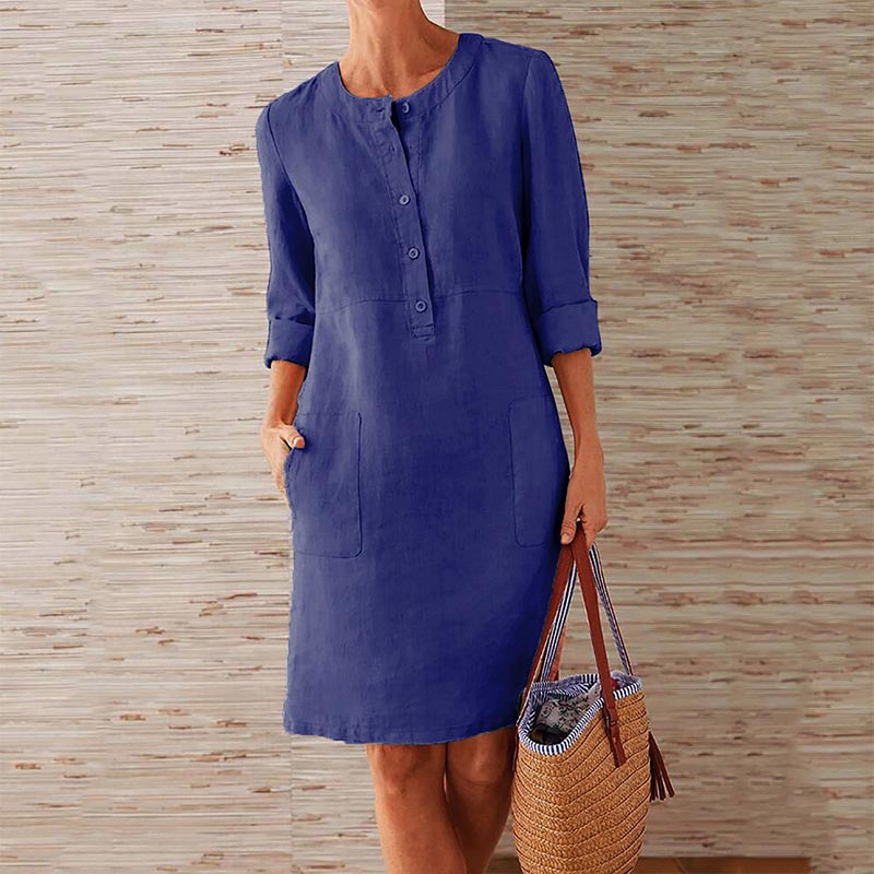 Long Sleeve Cotton and Linen Tunic Dress ``