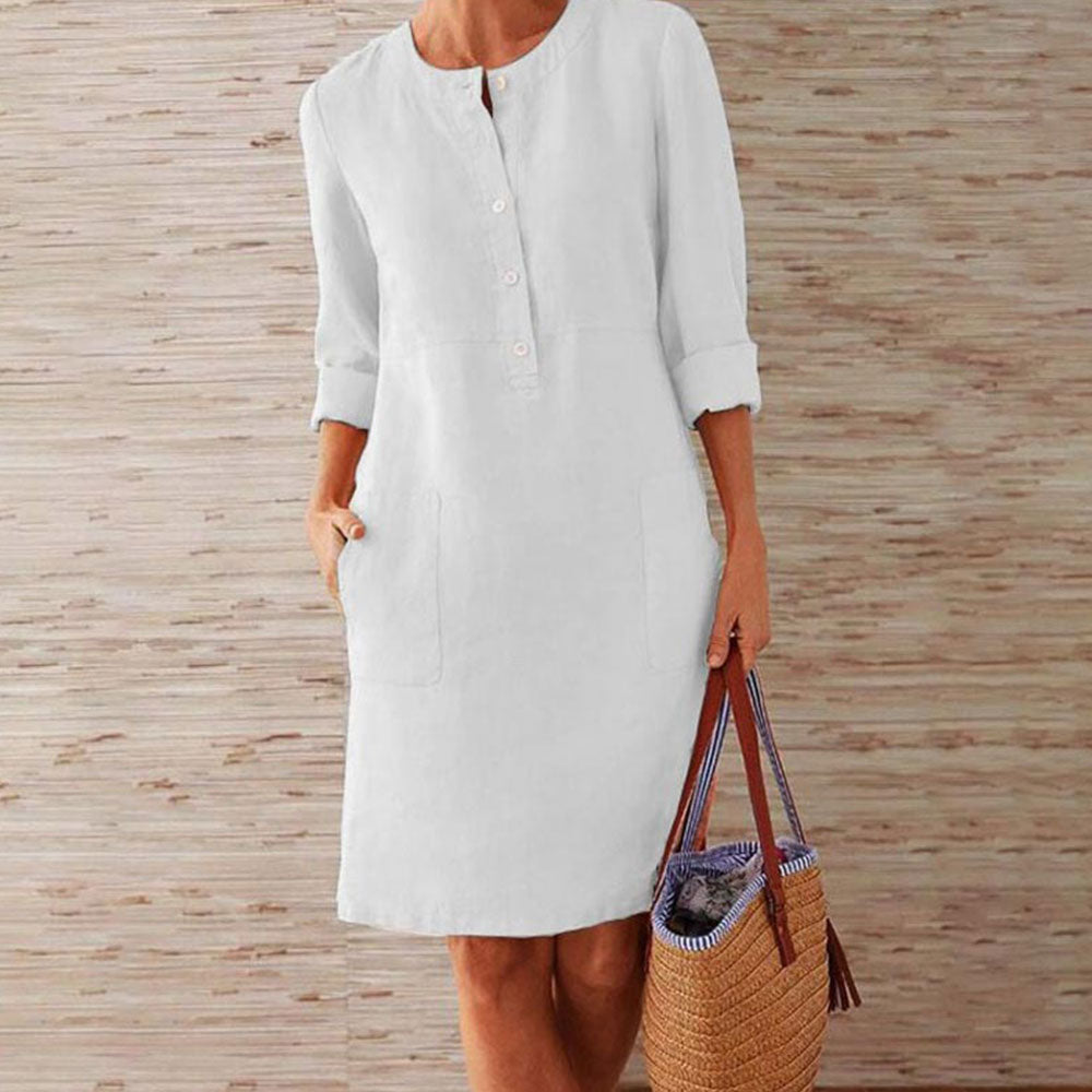 Long Sleeve Cotton and Linen Tunic Dress ``