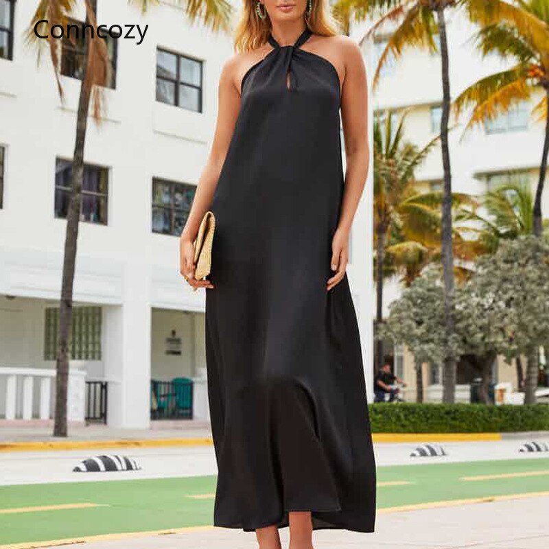 Solid Hollow Out Long Maxi Dress