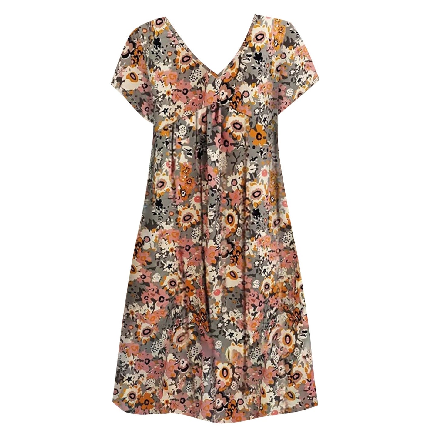 Vintage V Neck Short Sleeve Loose Waist Dress