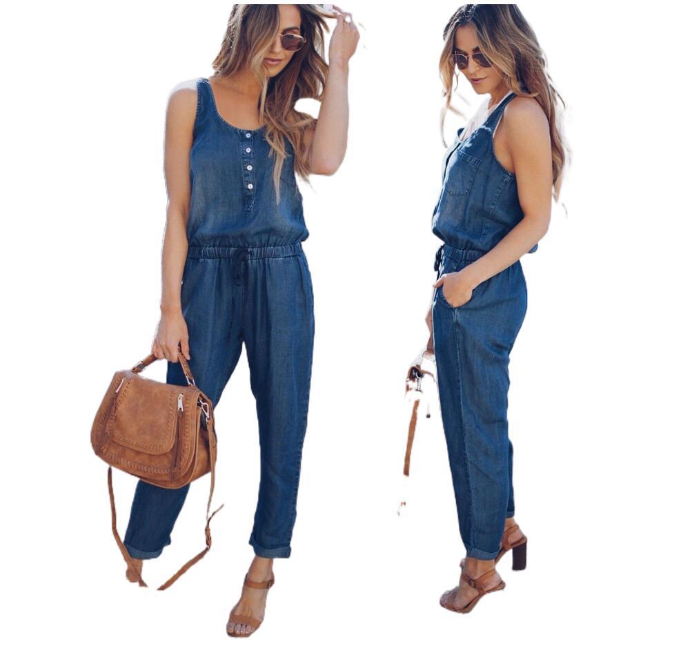 Denim Jumpsuits Straight Pants