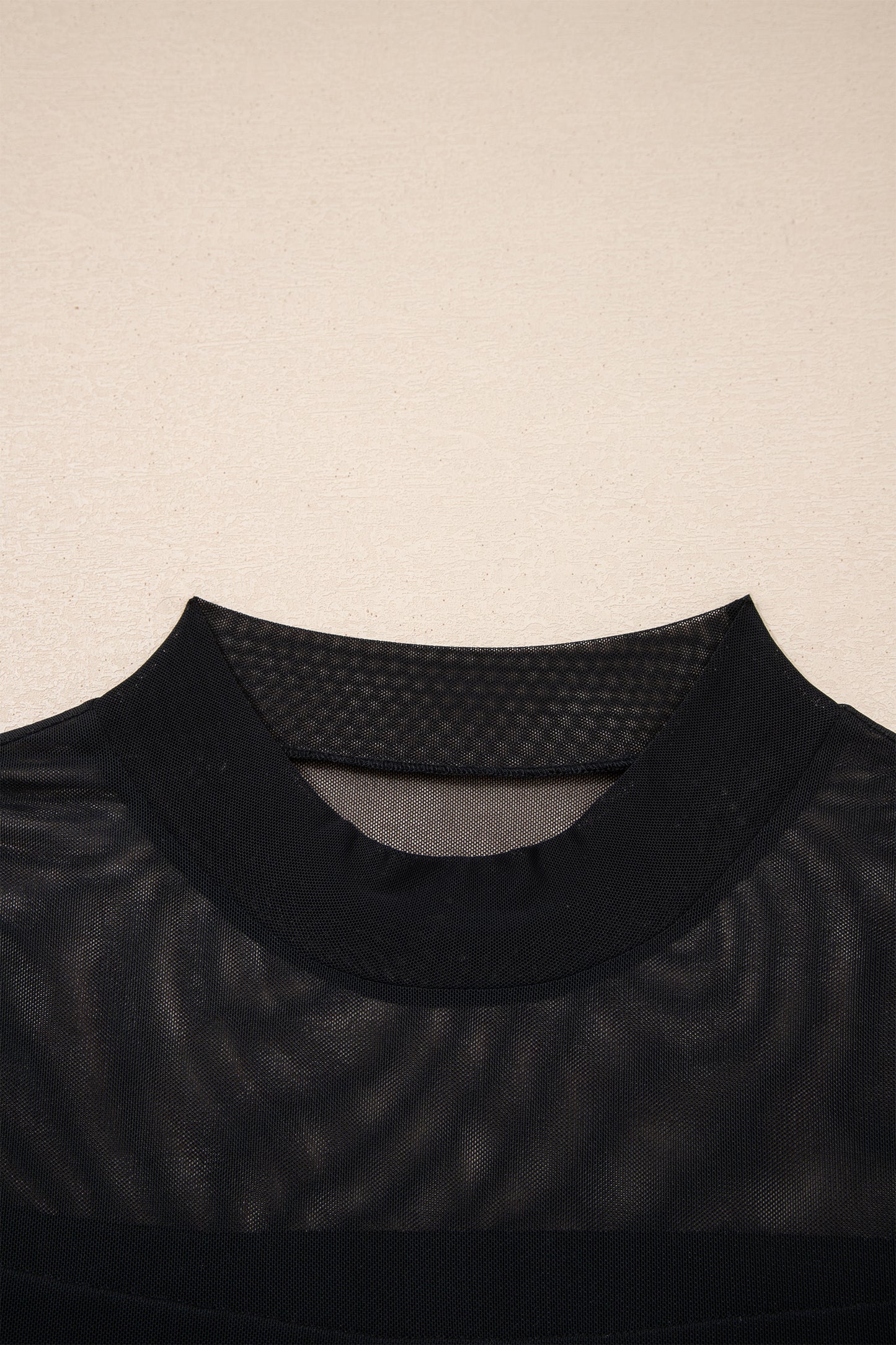 Black Sheer Mesh Patchwork Cap Sleeve T Shirt