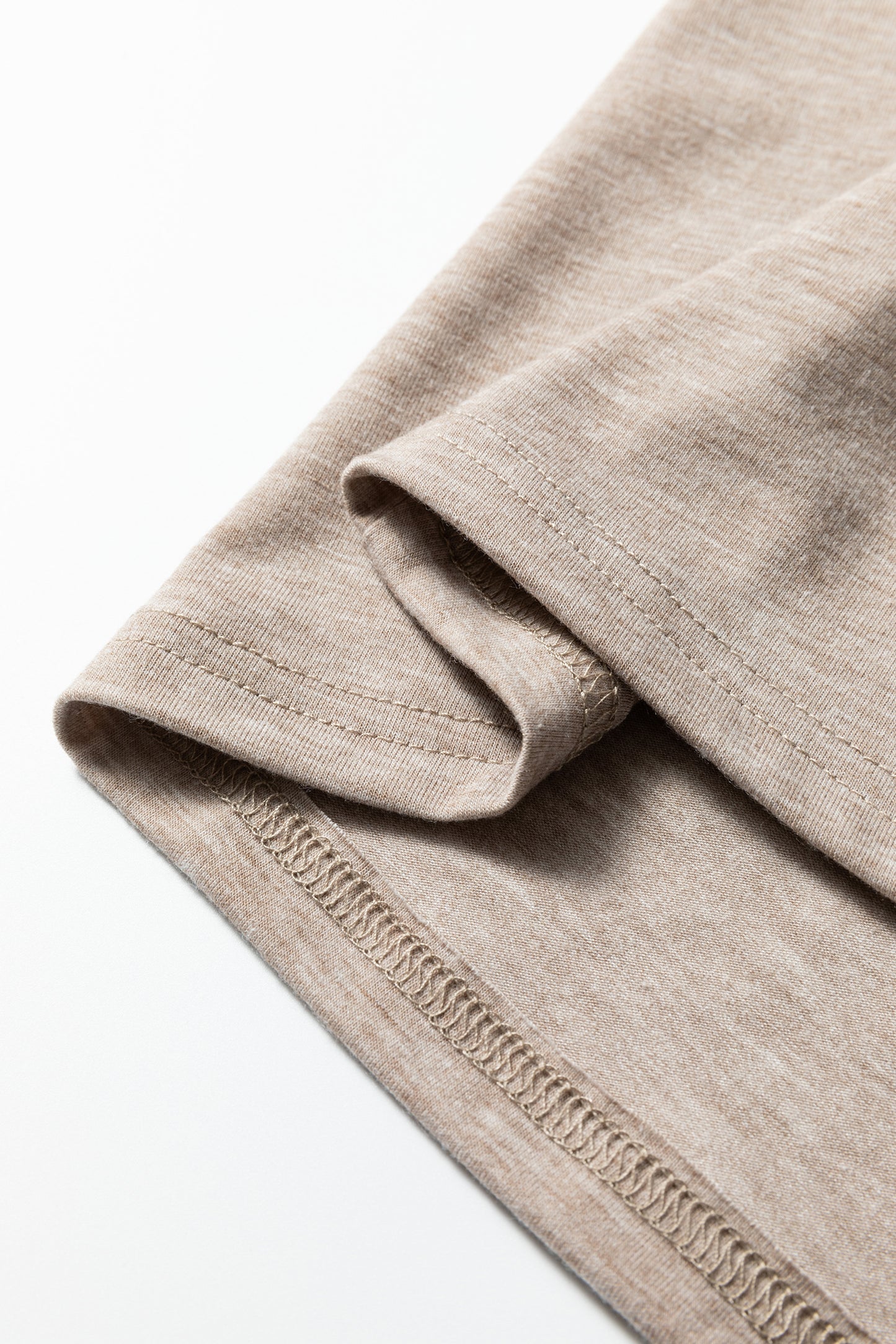 Smoke Gray Solid Color Lace Patched Detail Round Neck Tee