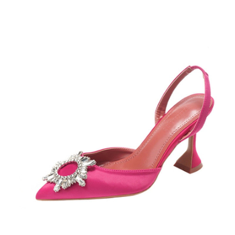 Amina Begum Crystal-embellished Satin Sling back Pumps