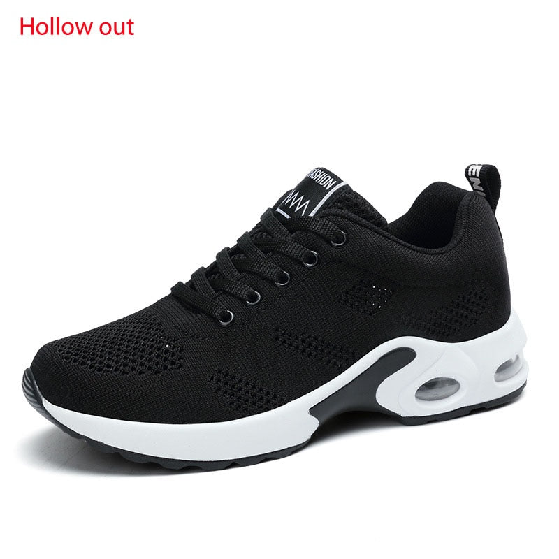 Casual Women Sneakers Air Cushion Platform Flat Shoes Femme Tennis Trainers Breathable Fly Wire Hit Color Comfort Zapatos Mujer