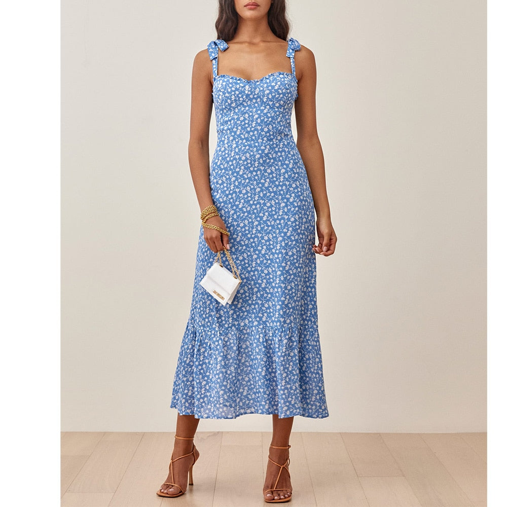 Ruffle Hem Floral Chiffon Midi Dress Frill Edge