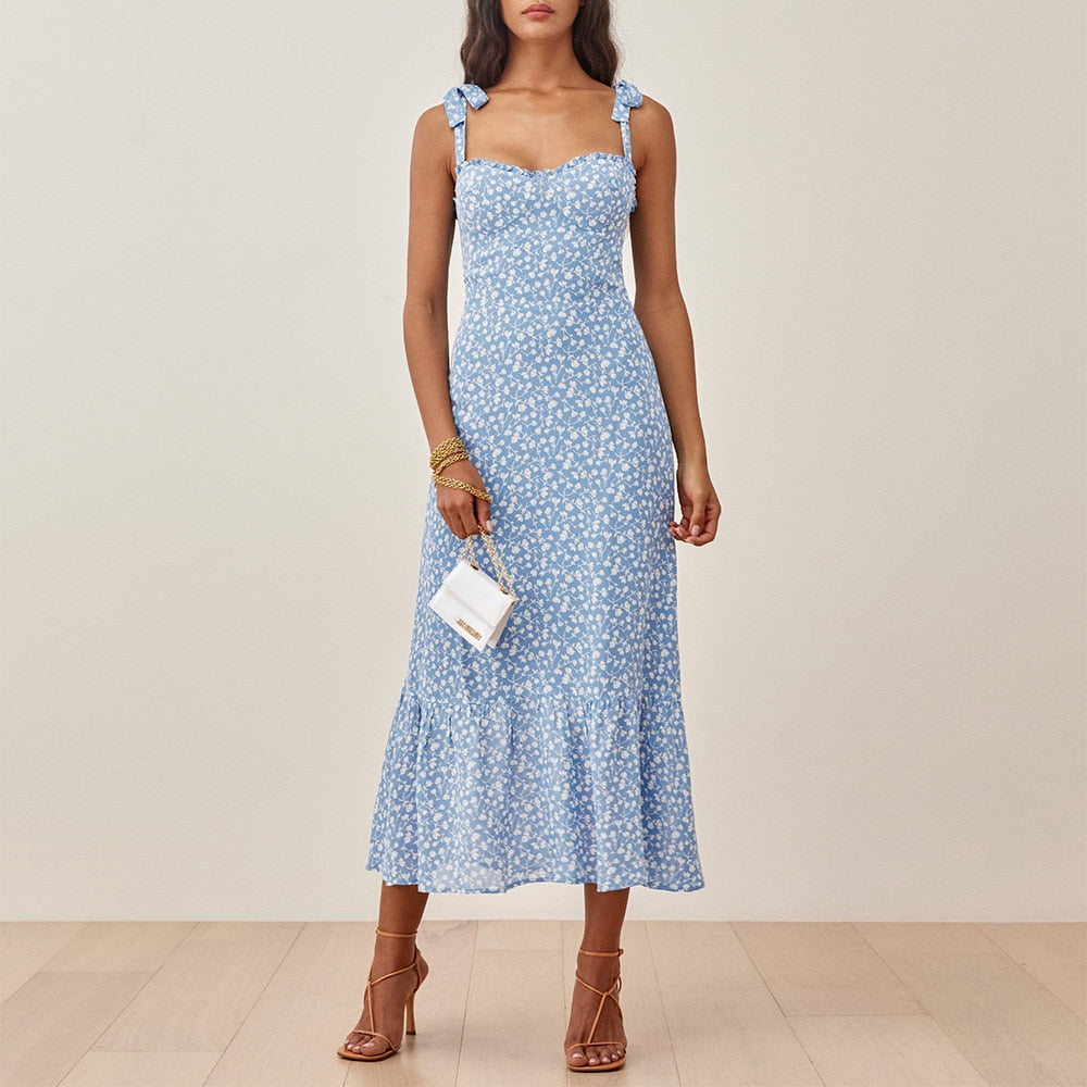 Ruffle Hem Floral Chiffon Midi Dress Frill Edge