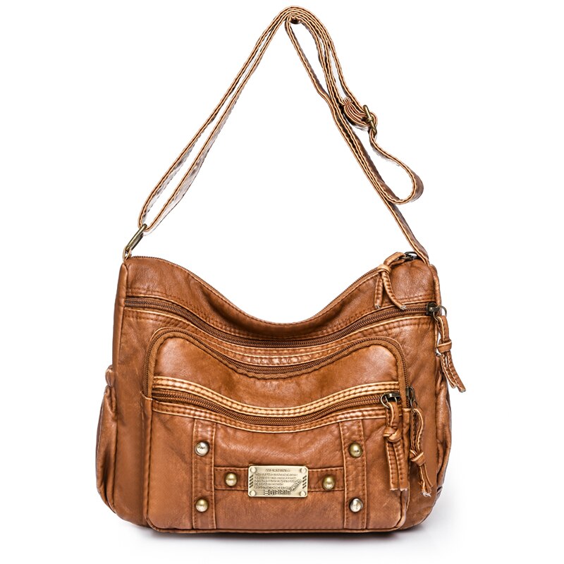 Soft Leather Shoulder Bags Multi-Layer Large Capacity