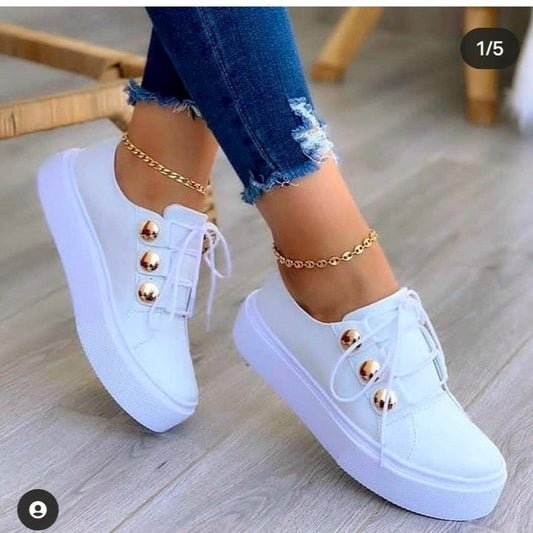 White Shoes Women 2022 Fashion Round Toe Platform Shoes Size 43 Casual Shoes Women Lace Up Flats Women Loafers Zapatos Mujer