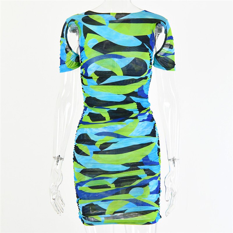 Print Hollow Out Women Bodycon Dress  Mini