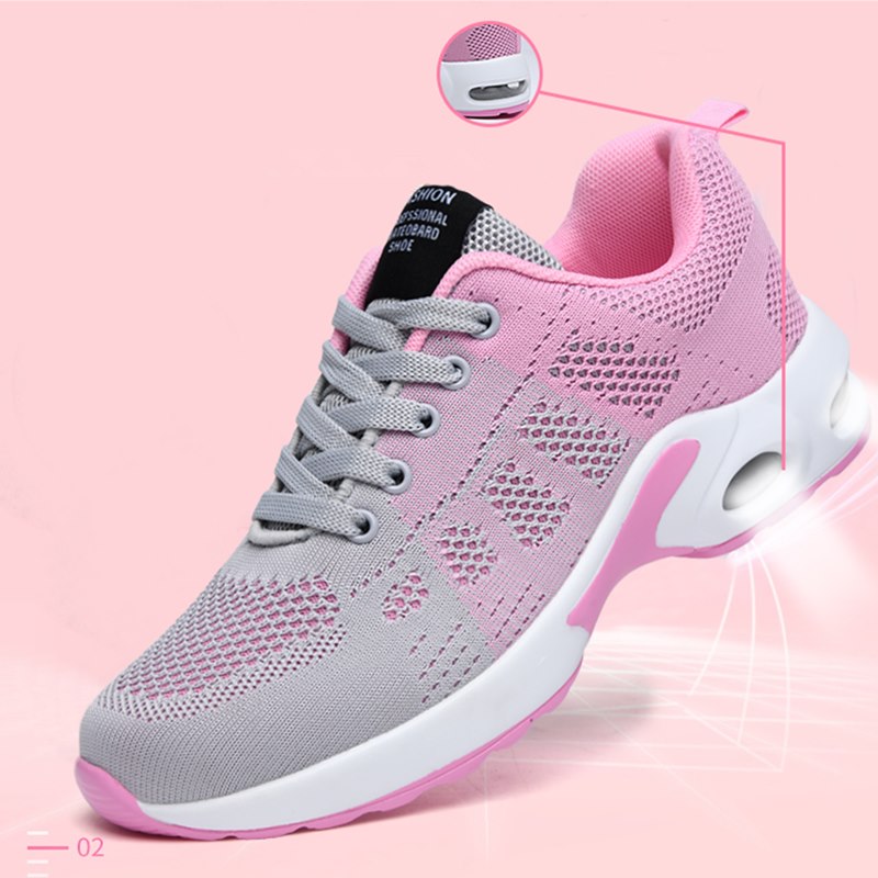 Casual Women Sneakers Air Cushion Platform Flat Shoes Femme Tennis Trainers Breathable Fly Wire Hit Color Comfort Zapatos Mujer