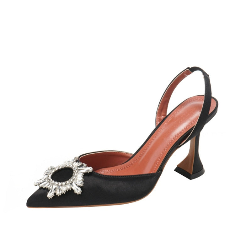 Amina Begum Crystal-embellished Satin Sling back Pumps