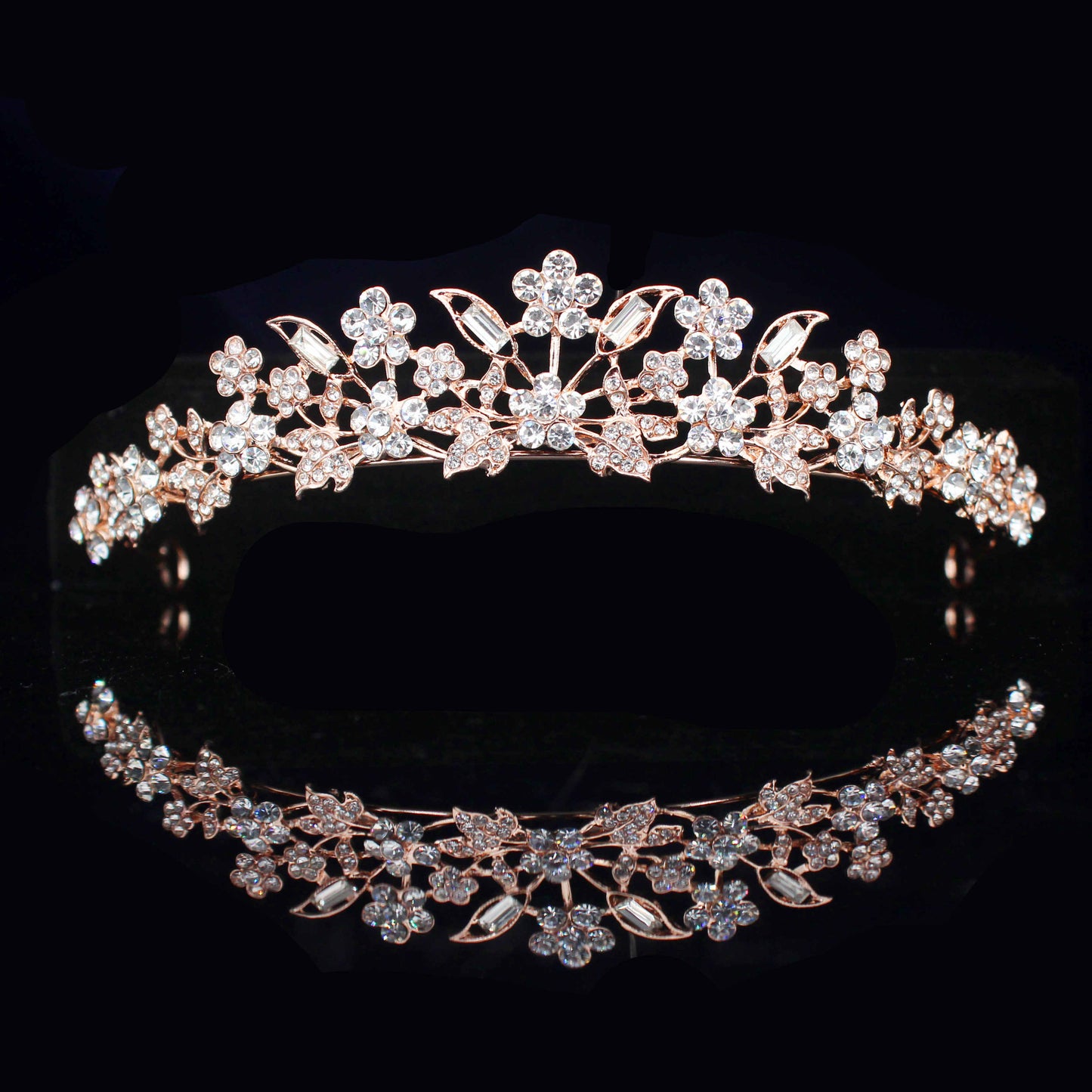 Rose Gold Bridal Tiara Crown Princess Bride Crystal Diadem For Women Prom Hair Ornaments Wedding Bridal Head Jewelry Accessories