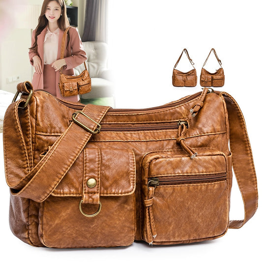 Soft Leather Shoulder Bags Multi-Layer Large Capacity