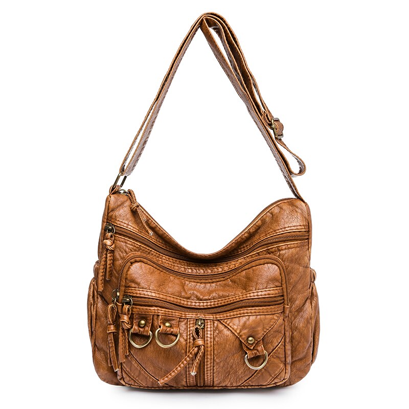 Soft Leather Shoulder Bags Multi-Layer Large Capacity