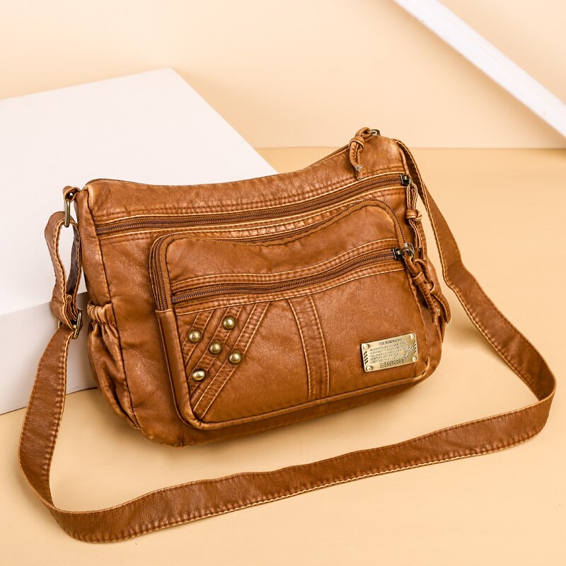 Soft Leather Shoulder Bags Multi-Layer Large Capacity