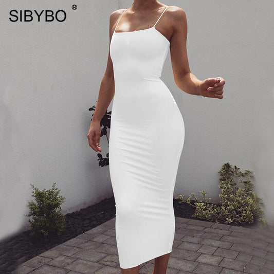 Sibybo Spaghetti Strap Backless  Long Dress