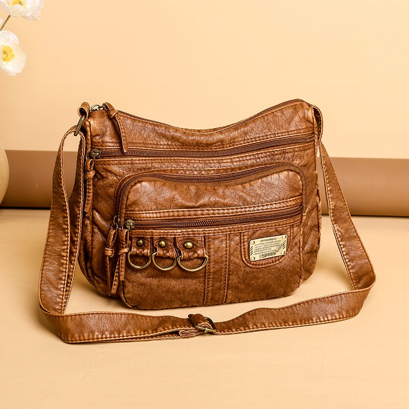 Soft Leather Shoulder Bags Multi-Layer Large Capacity