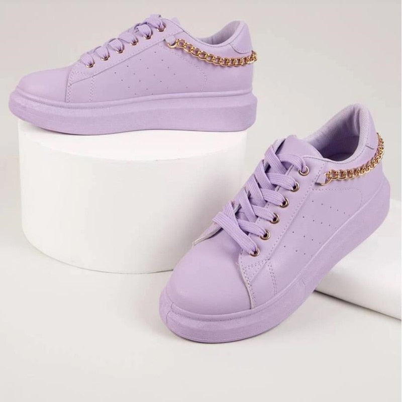 Chain Flats Shoes Rhinestone Ladies Purple Shoes