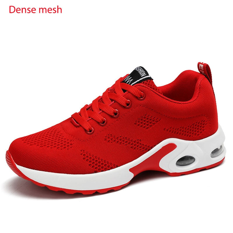 Casual Women Sneakers Air Cushion Platform Flat Shoes Femme Tennis Trainers Breathable Fly Wire Hit Color Comfort Zapatos Mujer