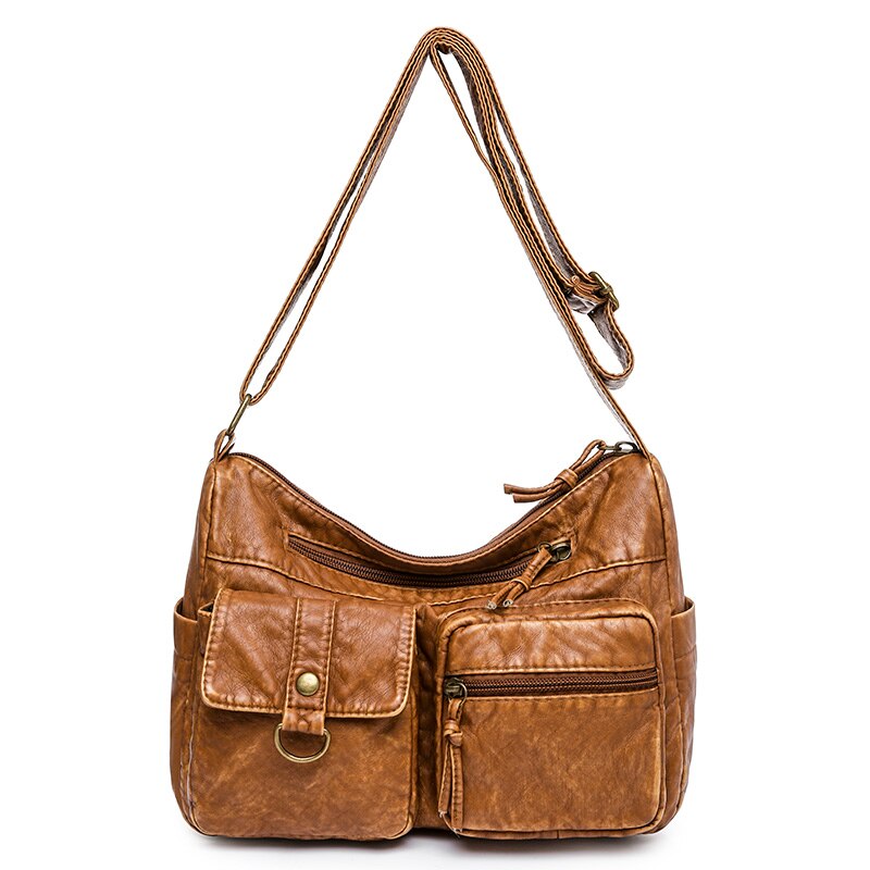 Soft Leather Shoulder Bags Multi-Layer Large Capacity