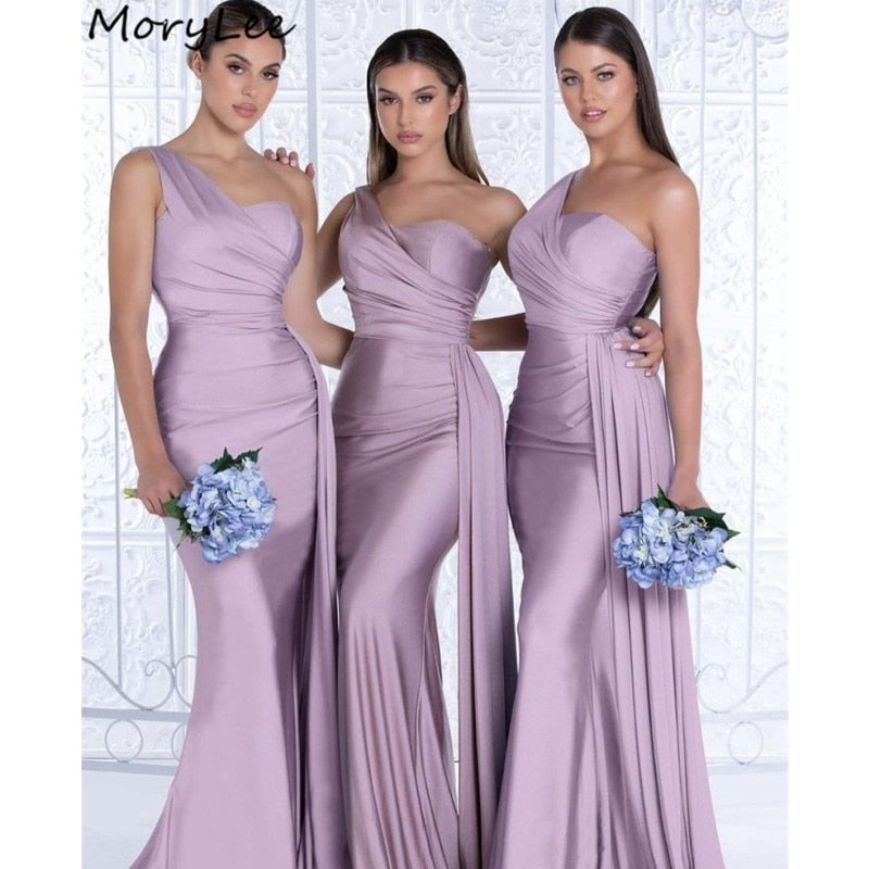 Bridesmaid Dresses Sweetheart One Shoulder Spandex Satin Mermaid Bridesmaid Dresses Lace Up Backs