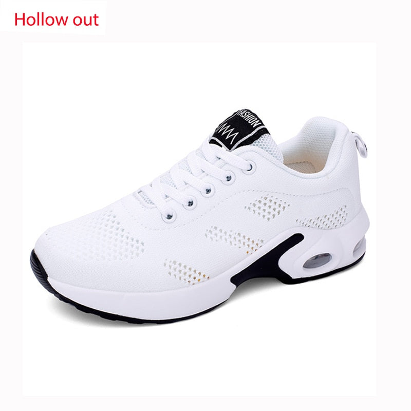 Casual Women Sneakers Air Cushion Platform Flat Shoes Femme Tennis Trainers Breathable Fly Wire Hit Color Comfort Zapatos Mujer