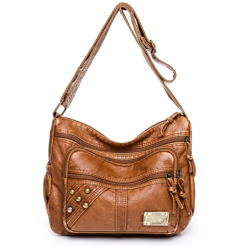 Soft Leather Shoulder Bags Multi-Layer Large Capacity