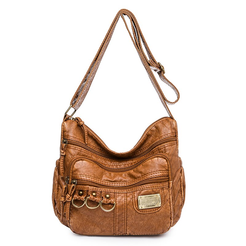 Soft Leather Shoulder Bags Multi-Layer Large Capacity