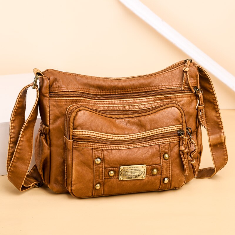 Soft Leather Shoulder Bags Multi-Layer Large Capacity