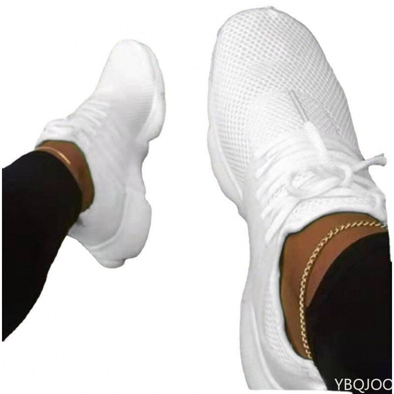 Casual Sport Shoes Summer 2022 Fashion Breathable Mesh Platform Sneakers Socks Women's Plus Size Lace-up Wedge Tennis Female