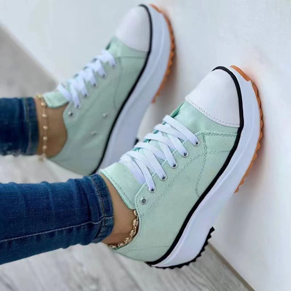 New Women Canvas Woman Platform Casual Sneakers Tennis Ladies Shoes Chunky Sneakers Lace Up Shoe Plus Size Zapatillas Mujer