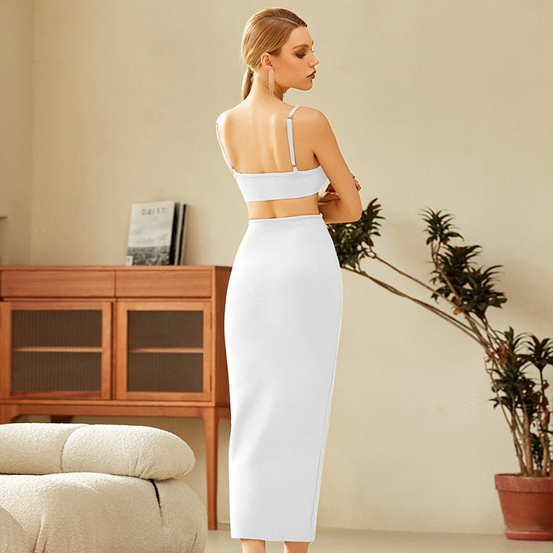 Women Spaghetti Strap Midi Bandage Dress