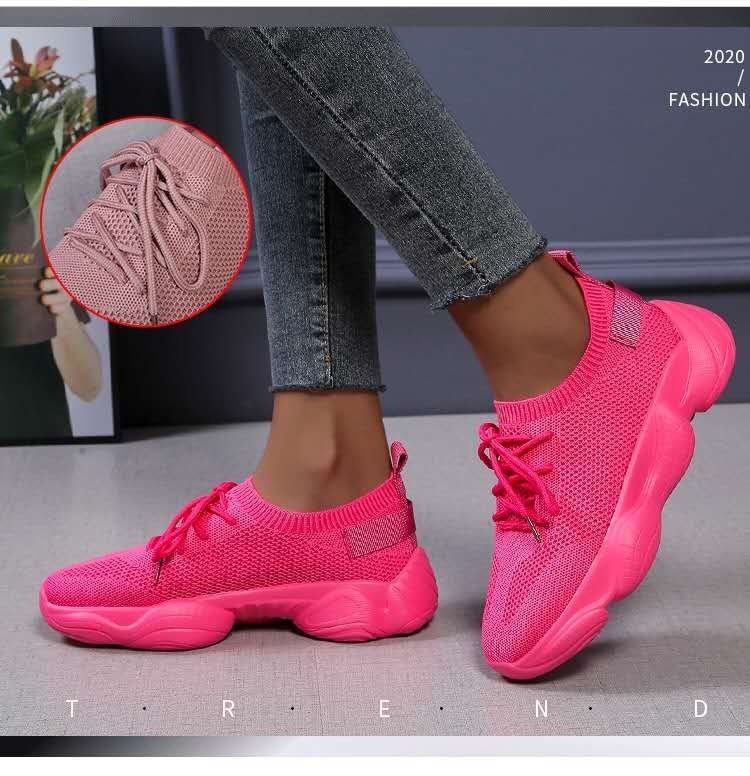 New Women's Sneaker Breathable Knitted Casual Women Socks Shoes Lace up