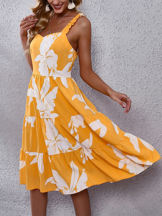 Fashion Halter Sleeveless A-line ,Maxi Dress Printed Loose Dress