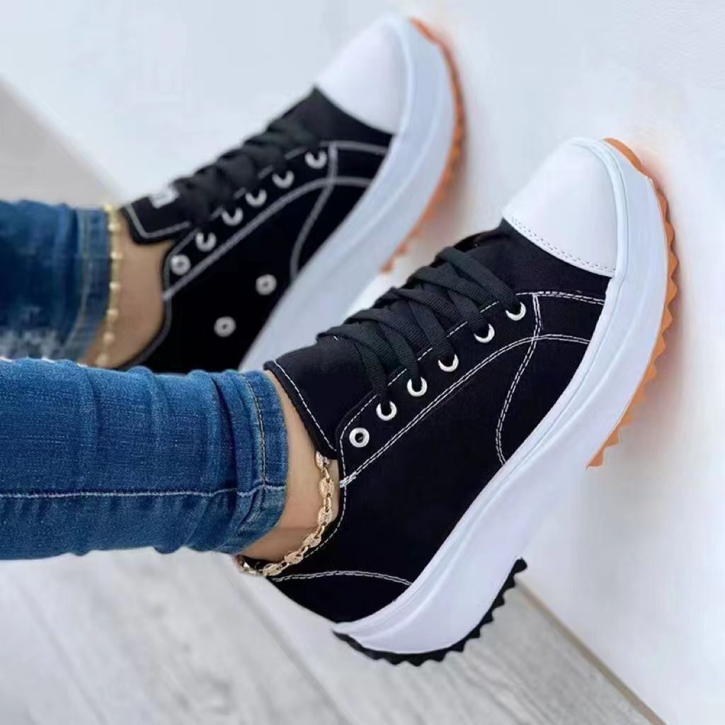 New Women Canvas Woman Platform Casual Sneakers Tennis Ladies Shoes Chunky Sneakers Lace Up Shoe Plus Size Zapatillas Mujer