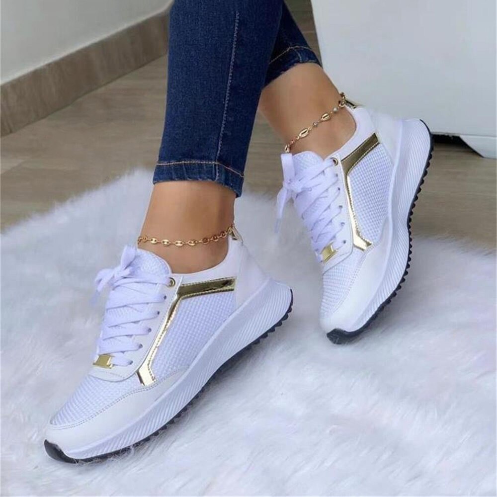 New Sneakers Women Spring Fashion Pointed Toe Lace Up Casual Vulcanized Shoes Home Outdoor Walking Running Sport Flats