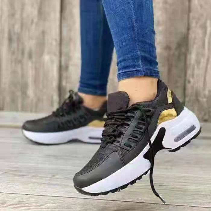 New Ladies Sneakers Lace Up Wedge Heel Vulcanized Shoes Thick Sole Air Cushion Casuals