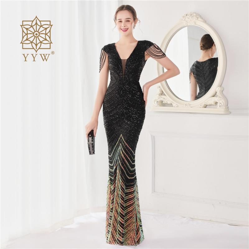 Green Stripes Sequin Evening Dresses Beading