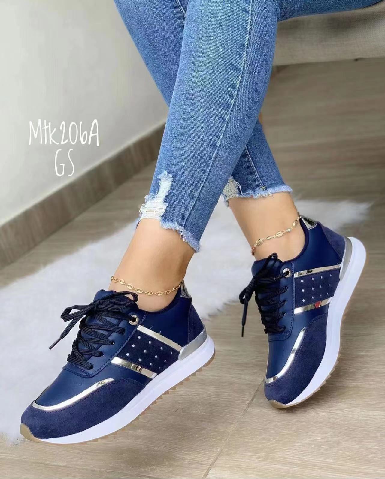 Women Sneakers Platform Shoes, Leather Patchwork Casual Sport Shoes, Ladies Outdoor Running