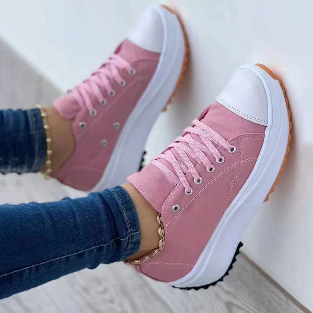 New Women Canvas Woman Platform Casual Sneakers Tennis Ladies Shoes Chunky Sneakers Lace Up Shoe Plus Size Zapatillas Mujer