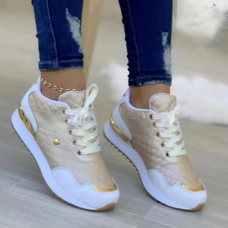 Women Sneakers Platform Shoes PU Leather Patchwork Casual Sport Shoes