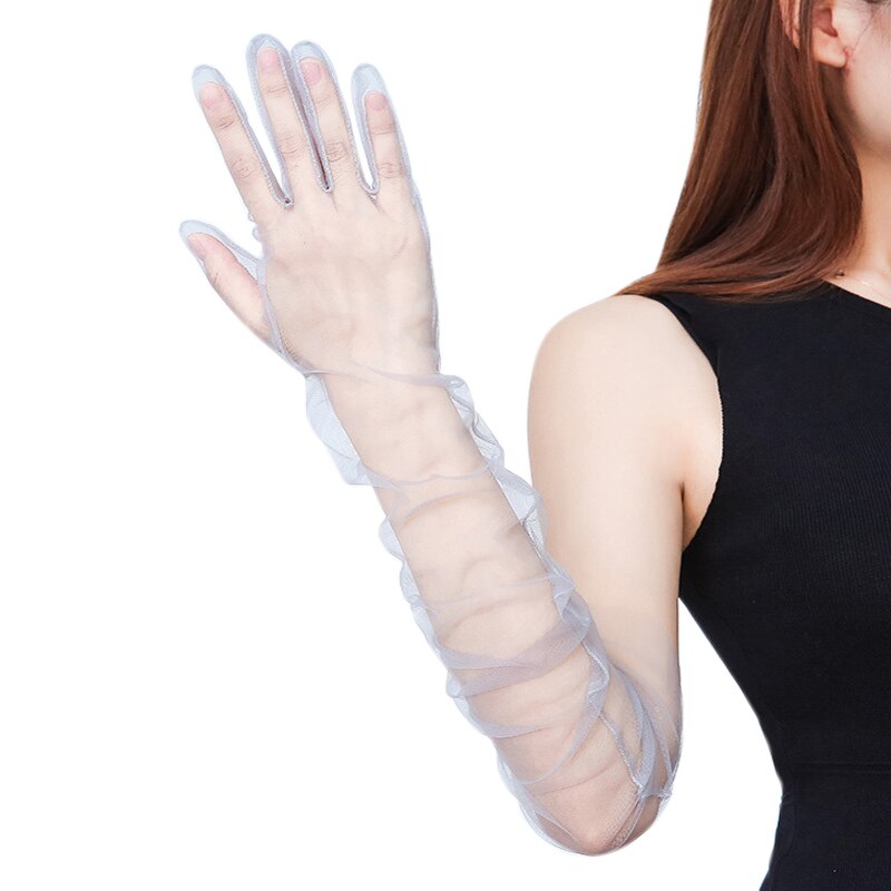 Women Transparent Thin Lace Elegant Tulle Long Gloves