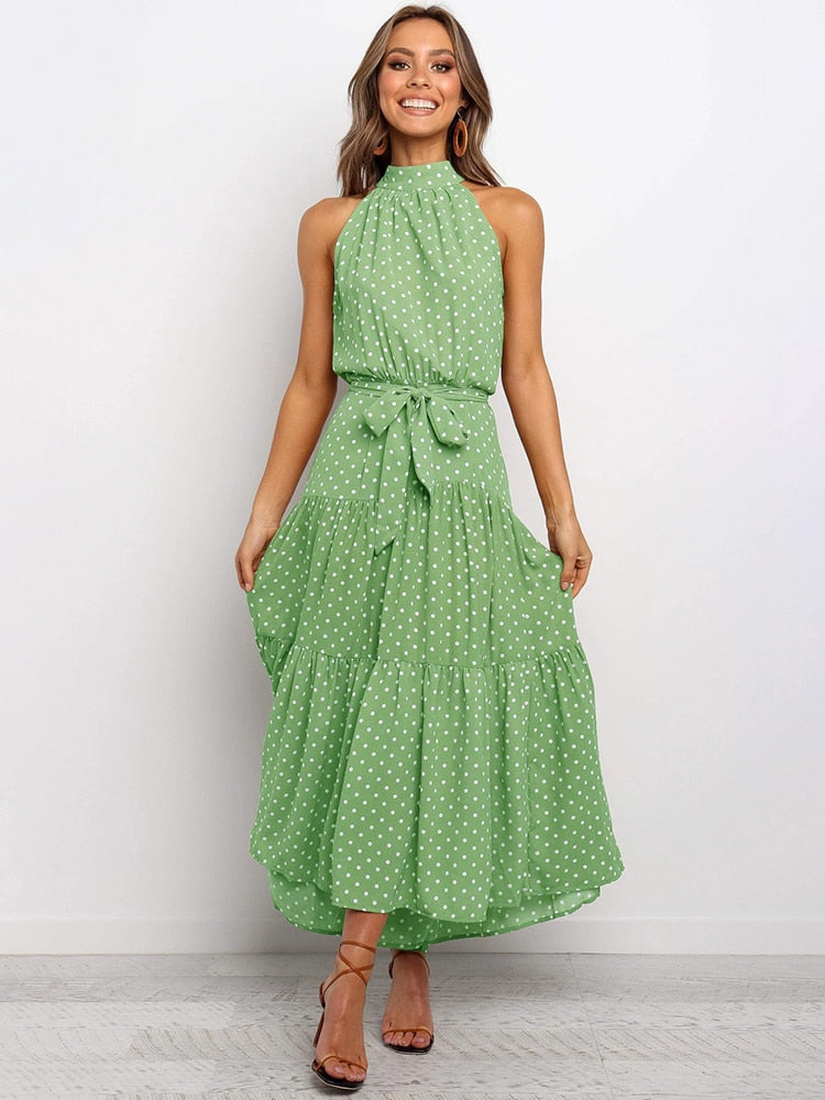 Polka Dot Casual Dresses  Halter Strapless