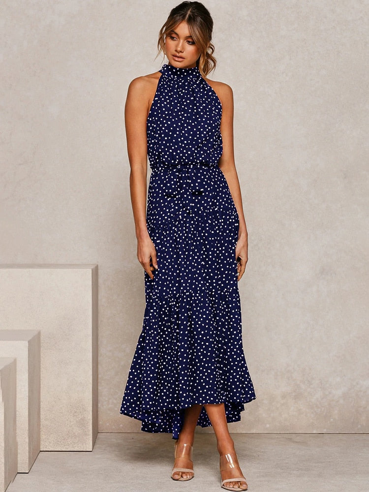 Polka Dot Casual Dresses  Halter Strapless