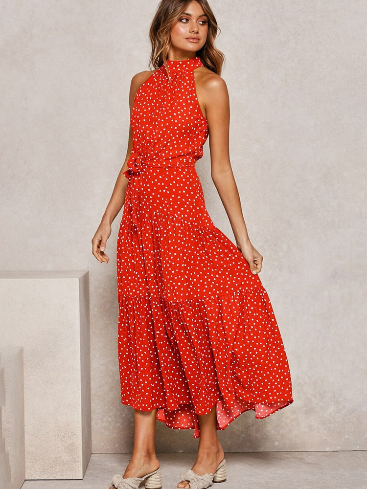 Polka Dot Casual Dresses  Halter Strapless