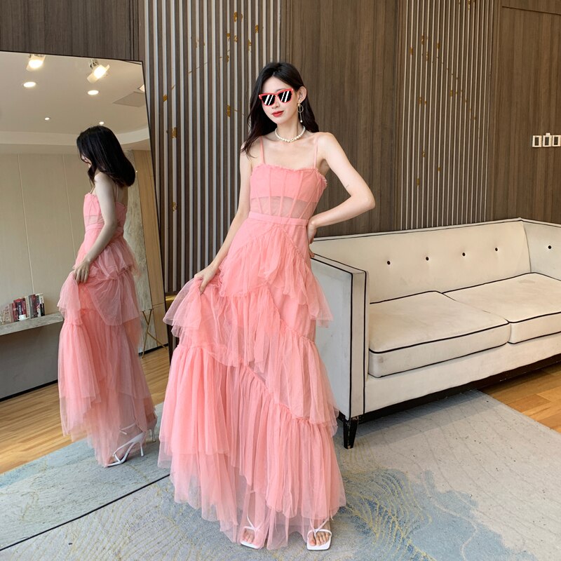 Sleeveless Elegant Irregular Cake Long Skirt