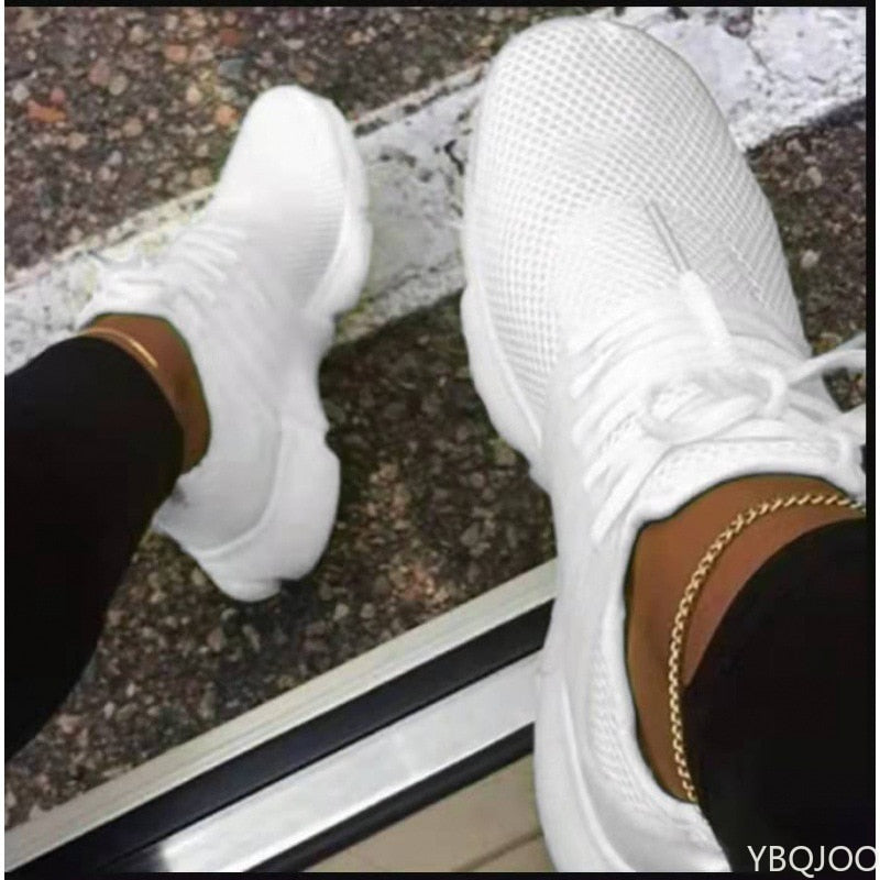 Casual Sport Shoes Summer 2022 Fashion Breathable Mesh Platform Sneakers Socks Women's Plus Size Lace-up Wedge Tennis Female