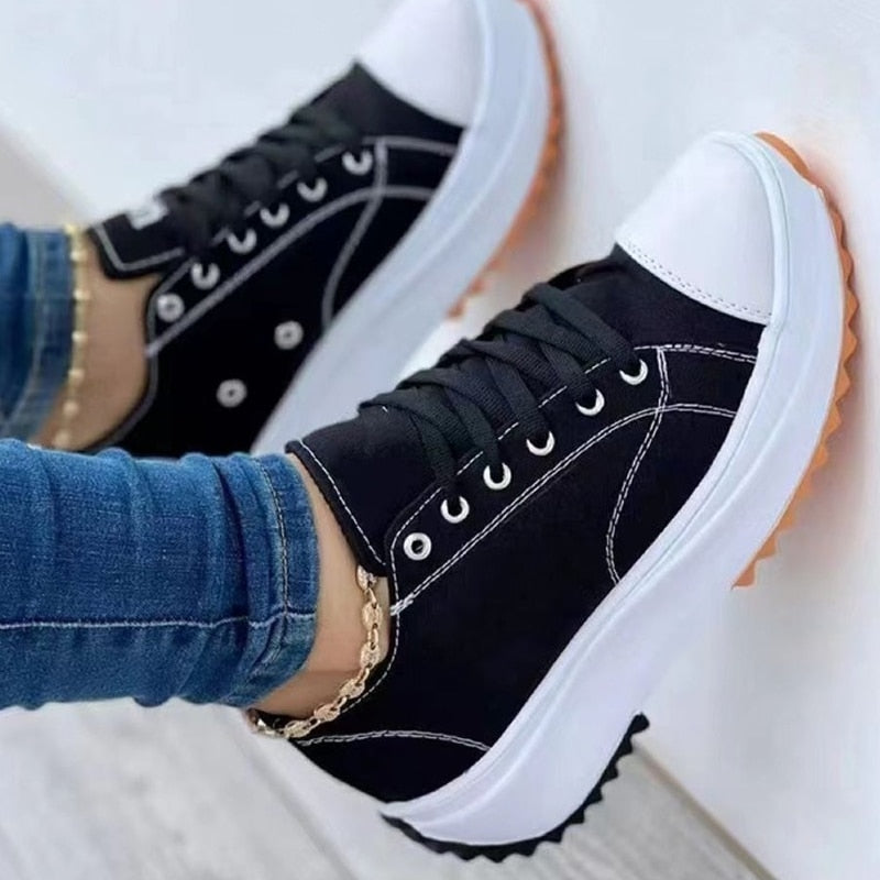 New Women Canvas Woman Platform Casual Sneakers Tennis Ladies Shoes Chunky Sneakers Lace Up Shoe Plus Size Zapatillas Mujer